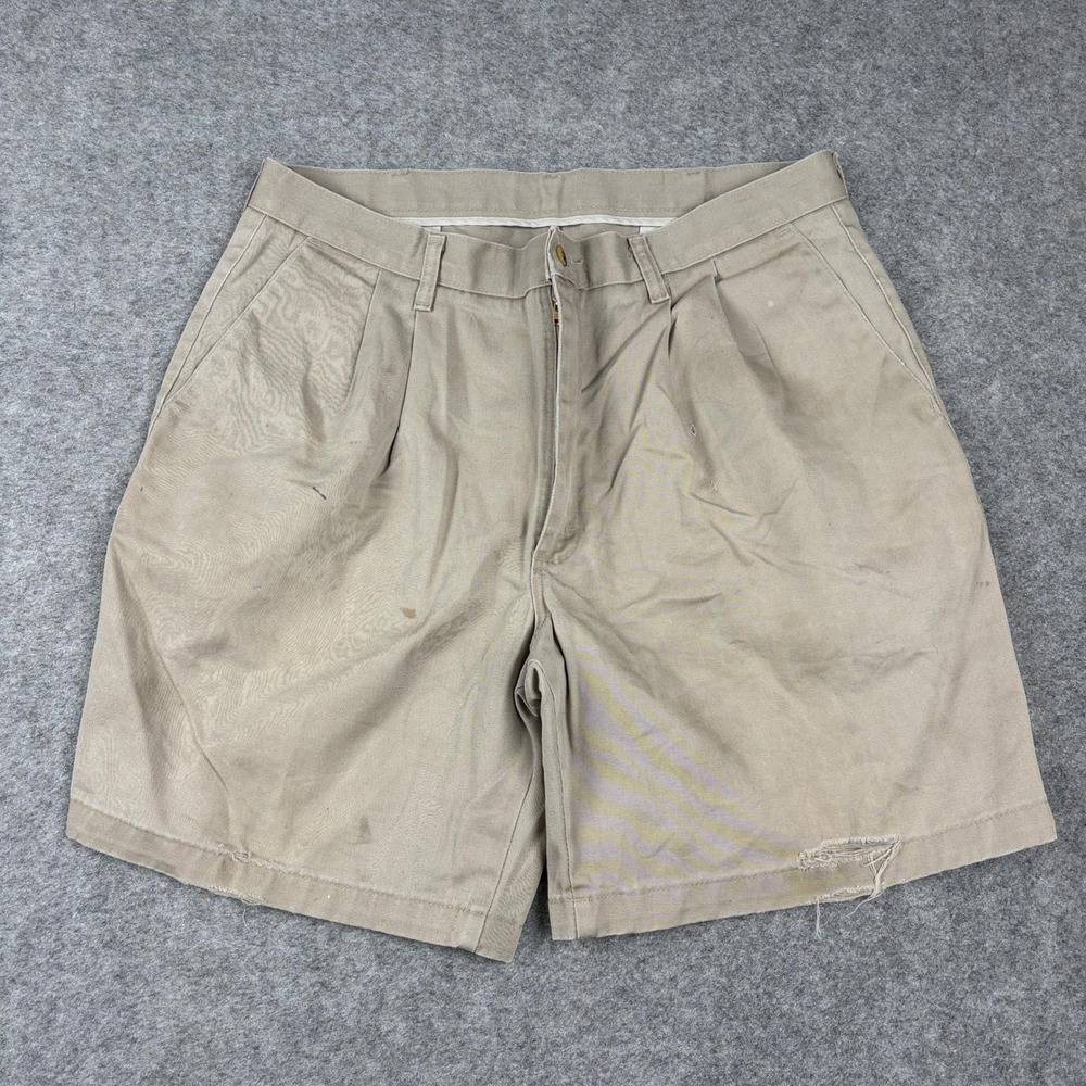 Timber‎ Creek by Wrangler Shorts Mens 36 Khaki Pleated Front Distressed Cotton